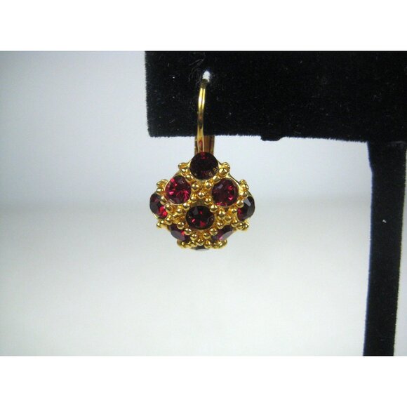 Joan Rivers Gold Tone Red Crystal Drop Earrings Signed Leverback - Picture 7 of 9